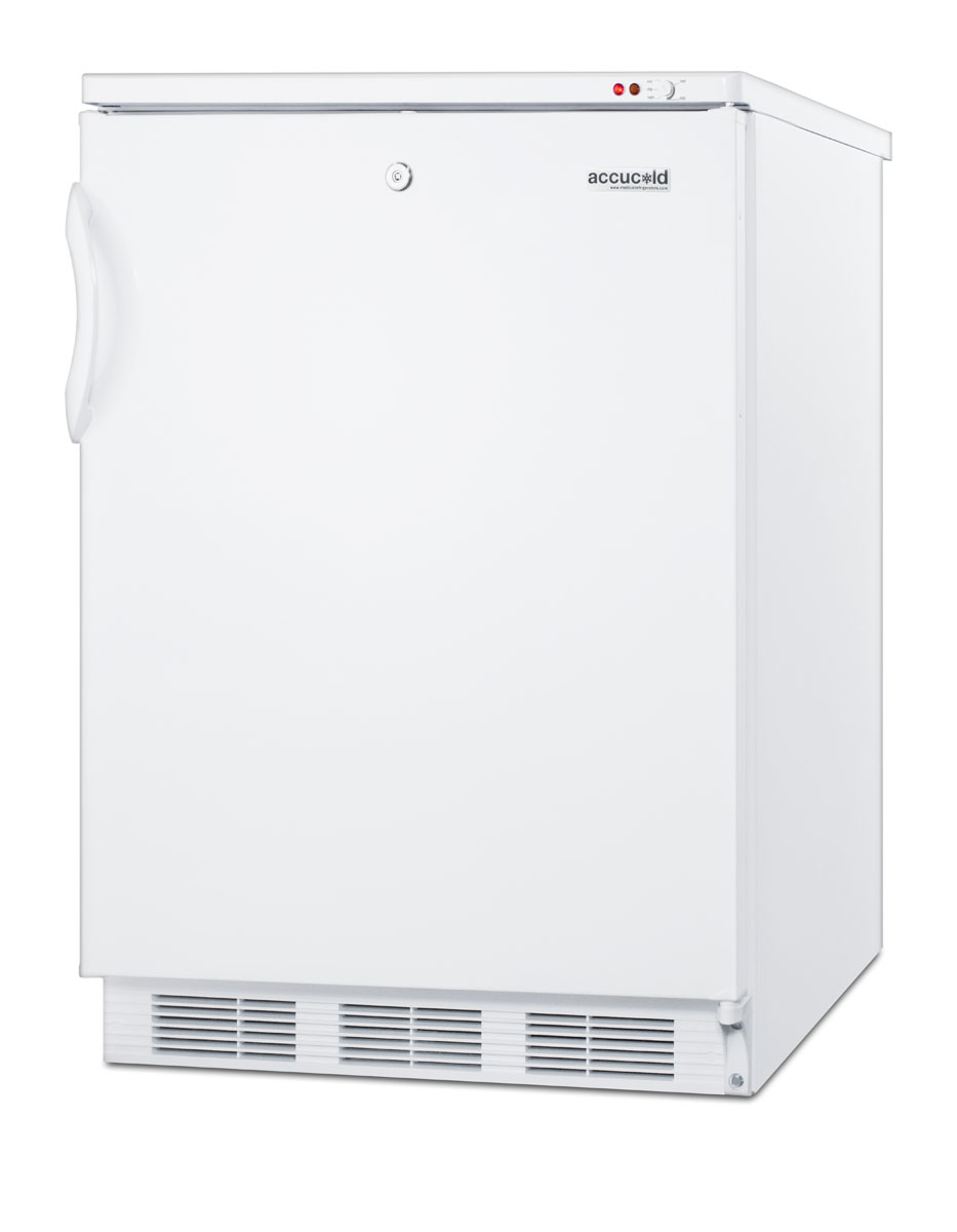Freestanding medical all-freezer capable of -25 C operation with front-mounted lock